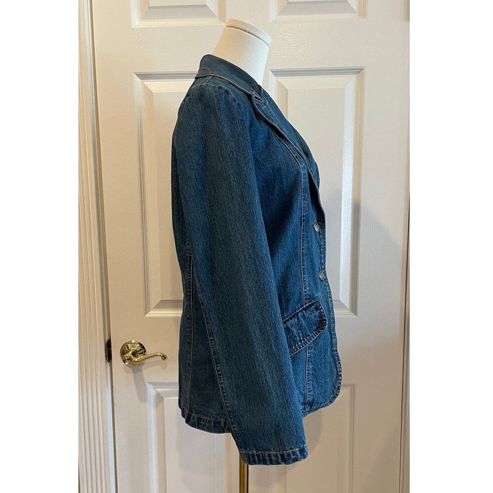 VTG Faded Glory 90s Y2K Denim Fitted Blazer Jacket Curved Flap Pockets Sz M - Picture 7 of 12